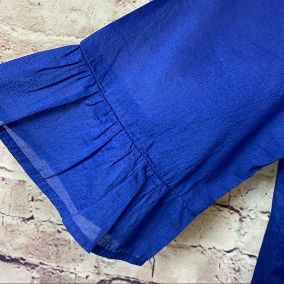 Lands End Blue Floral Embroidered Short Sleeve Top - Picture 6 of 12